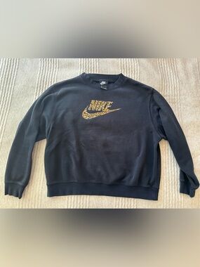 Nike Black Crewneck with Leopard Print Swoosh
